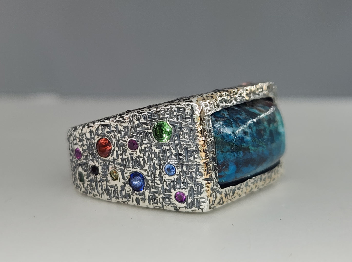 Custom Order: Rustic Silver Men's Ring - Chrysocolla Gemstone Jewelry #514