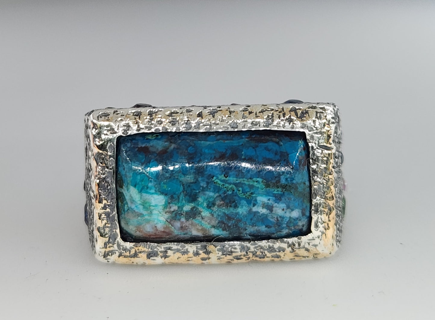 Custom Order: Rustic Silver Men's Ring - Chrysocolla Gemstone Jewelry #514