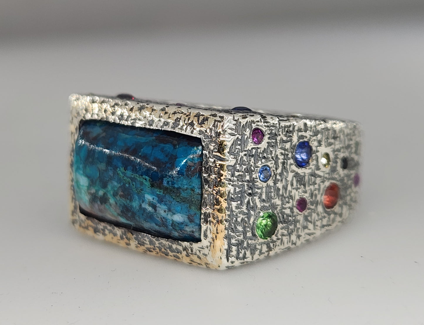 Custom Order: Rustic Silver Men's Ring - Chrysocolla Gemstone Jewelry #514