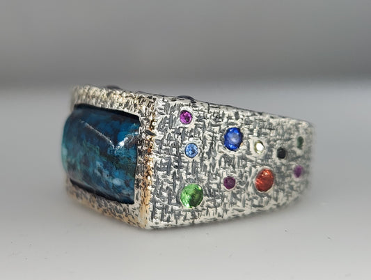 Custom Order: Rustic Silver Men's Ring - Chrysocolla Gemstone Jewelry #514