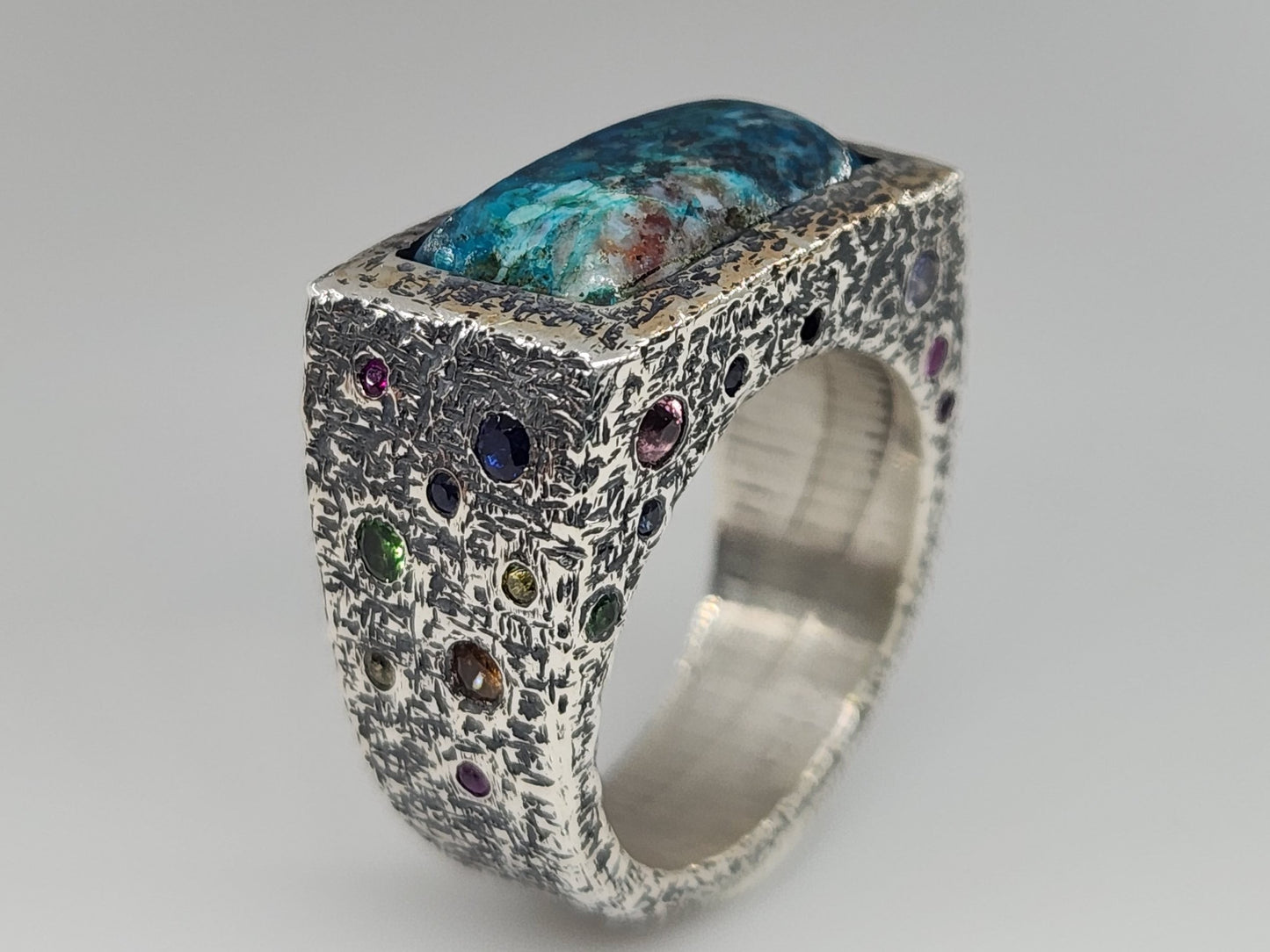 Custom Order: Rustic Silver Men's Ring - Chrysocolla Gemstone Jewelry #514
