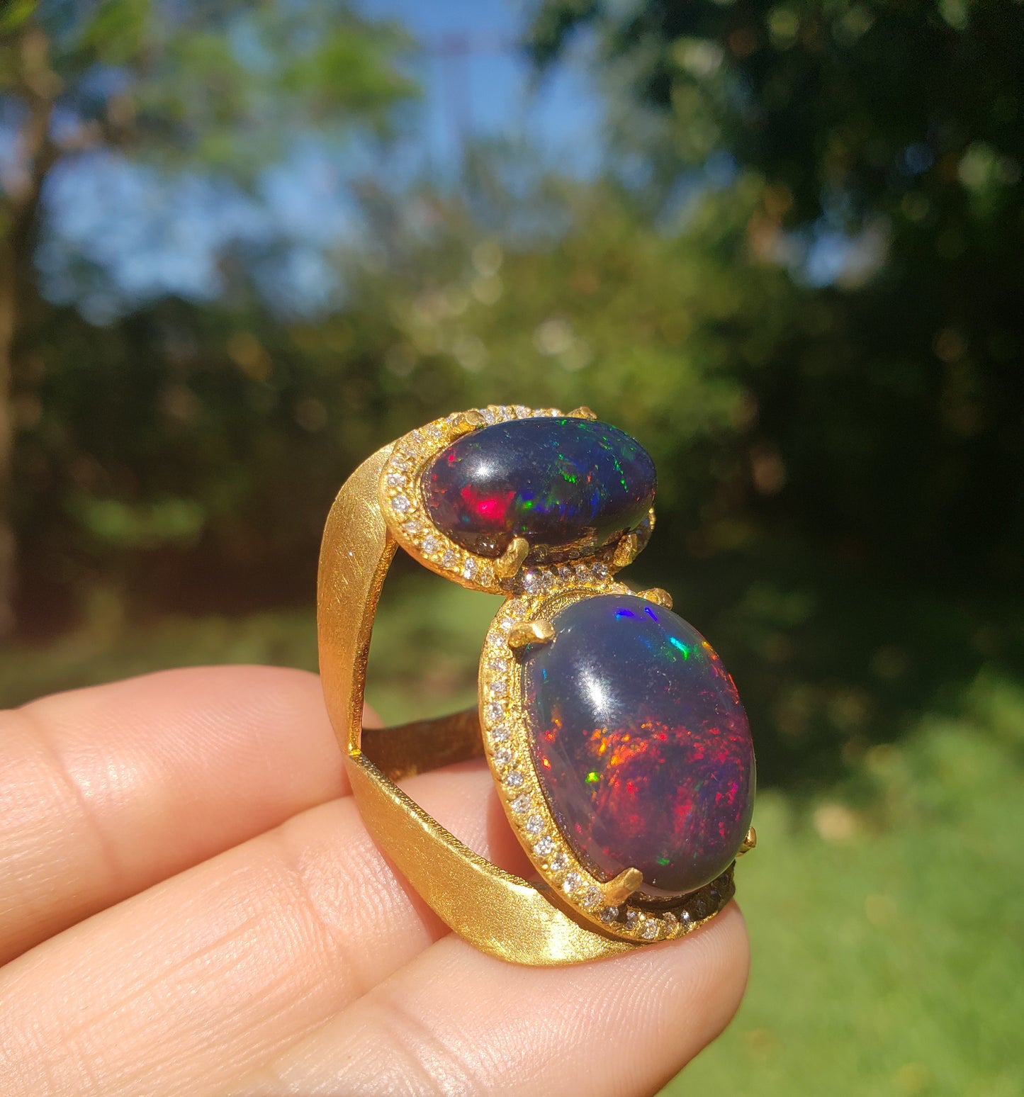 Custom Order: 18k Gold Black Opal Ring - Gemstone Jewelry #521