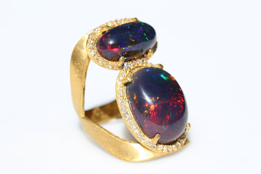 Custom Order: 18k Gold Black Opal Ring - Gemstone Jewelry #521