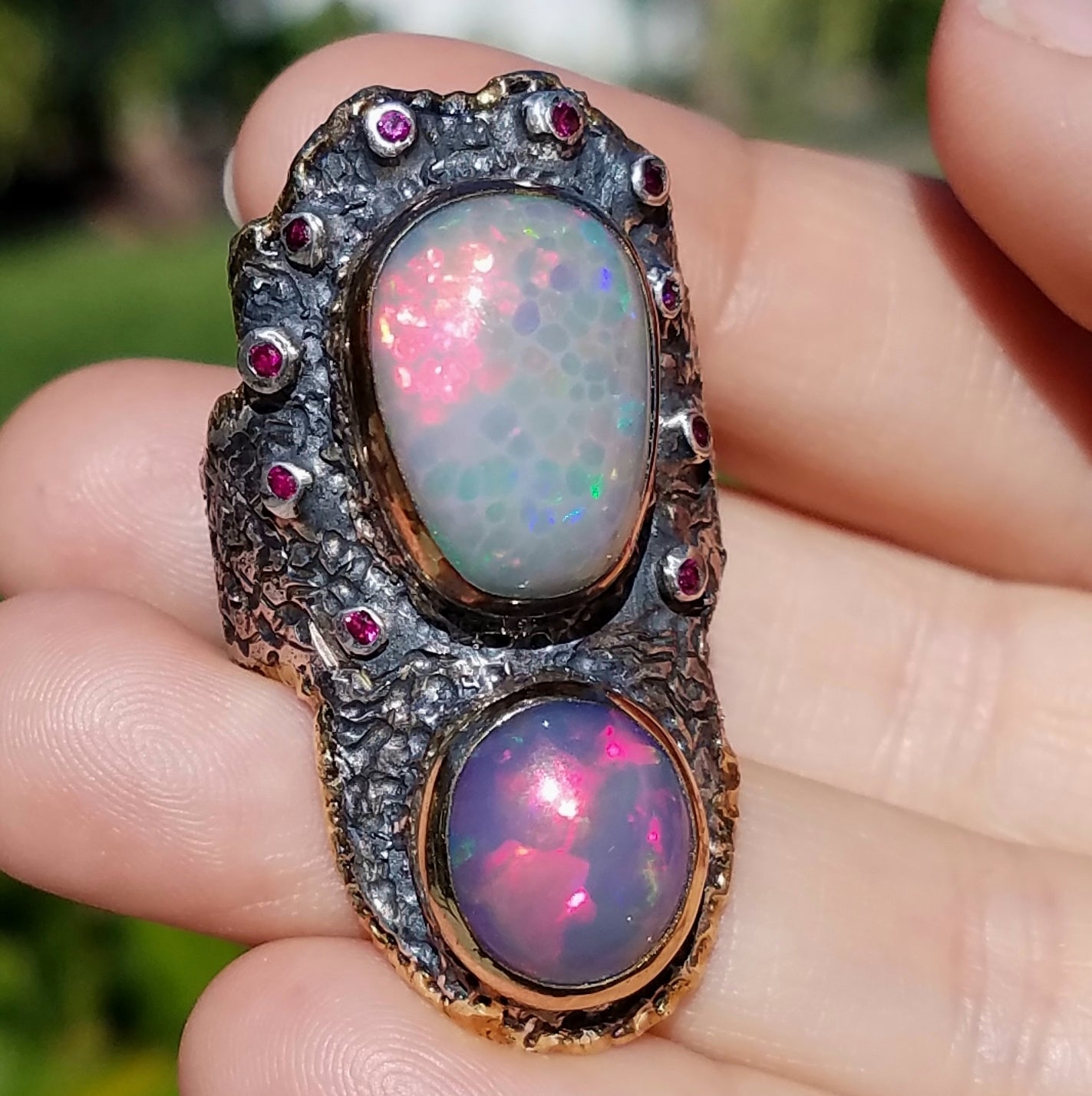 Made To Order Rustic Opal Ring (Large) - 14k Gold & Sterling Silver