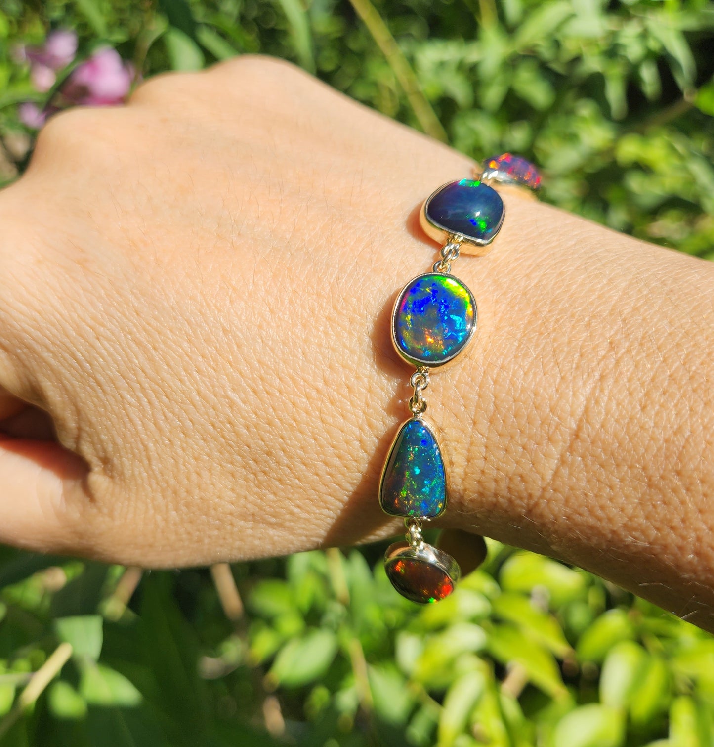 Made To Order - Black Opal Link Bracelet 14k Gold Custom Jewelry