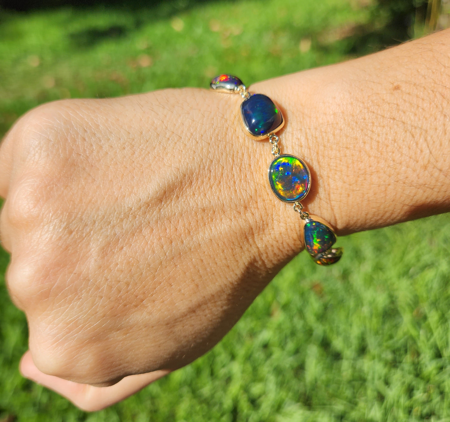 Made To Order - Black Opal Link Bracelet 14k Gold Custom Jewelry
