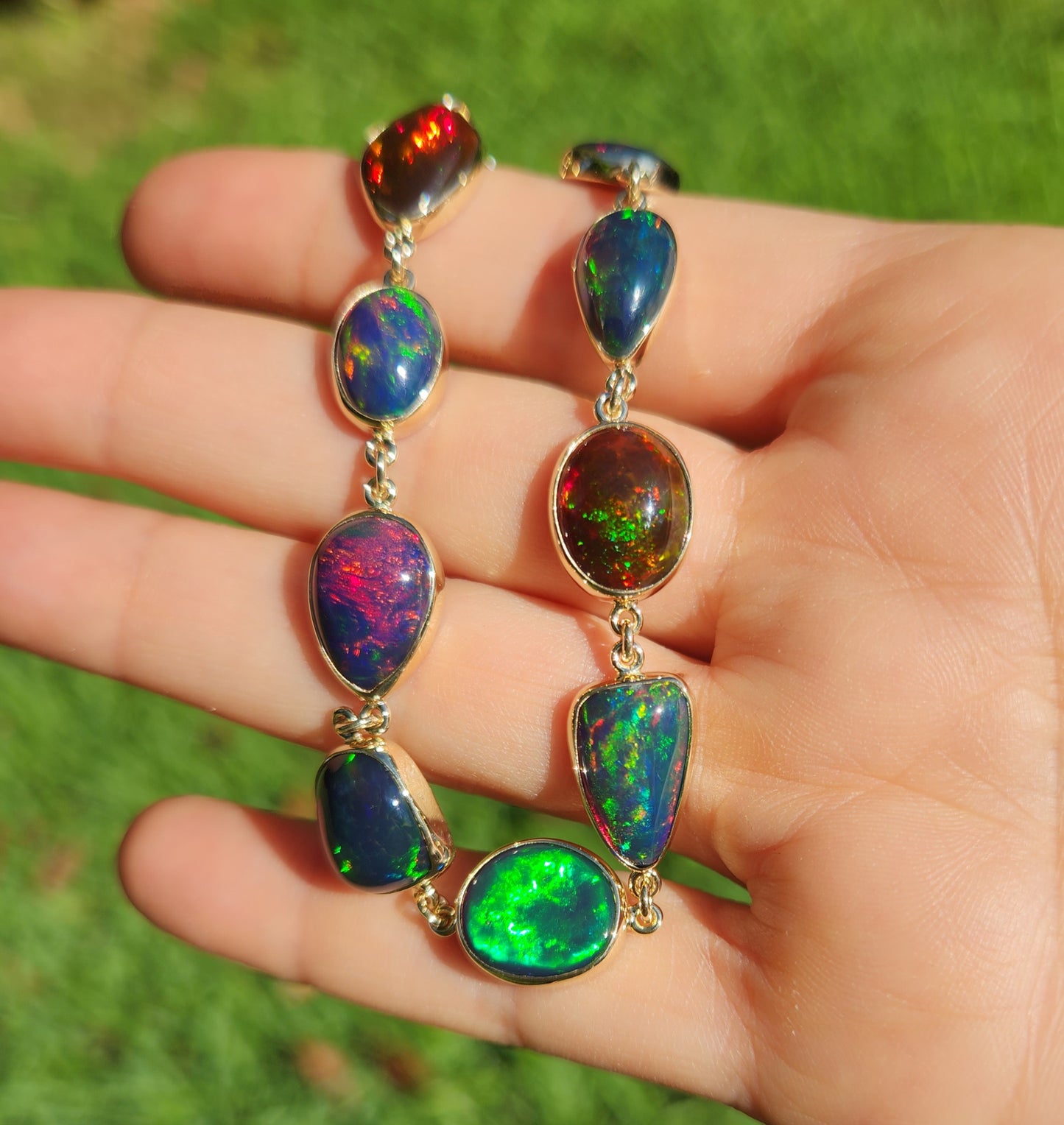 Made To Order - Black Opal Link Bracelet 14k Gold Custom Jewelry