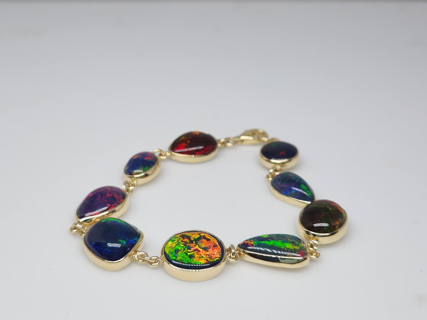 Made To Order - Black Opal Link Bracelet 14k Gold Custom Jewelry