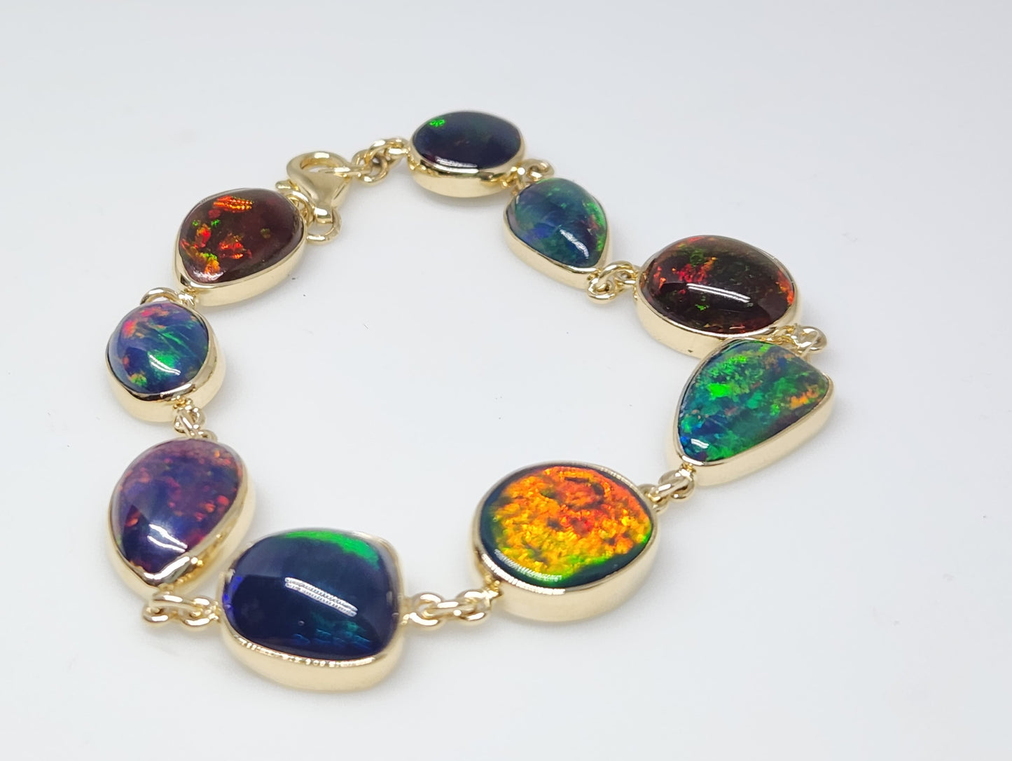 Made To Order - Black Opal Link Bracelet 14k Gold Custom Jewelry