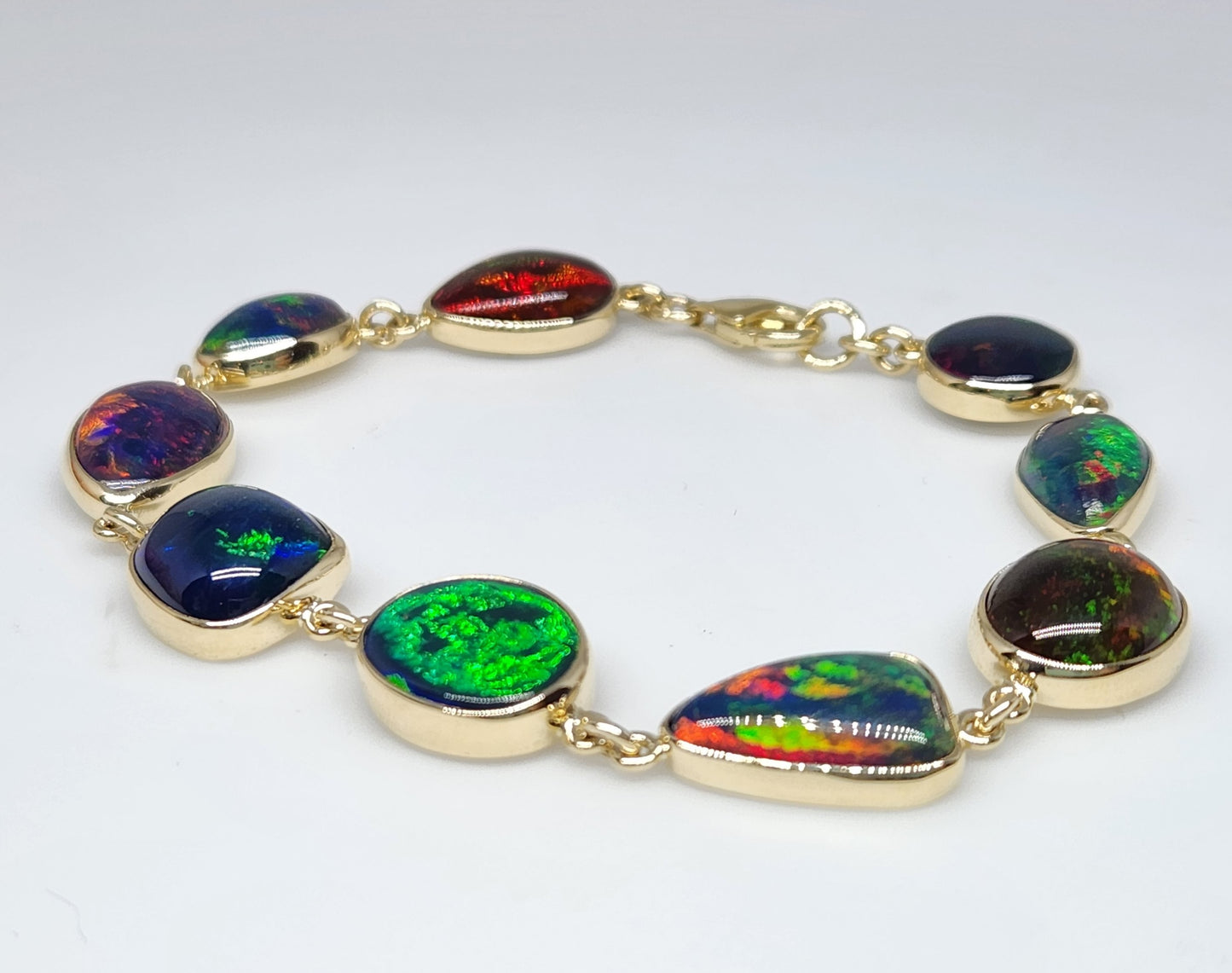 Made To Order - Black Opal Link Bracelet 14k Gold Custom Jewelry