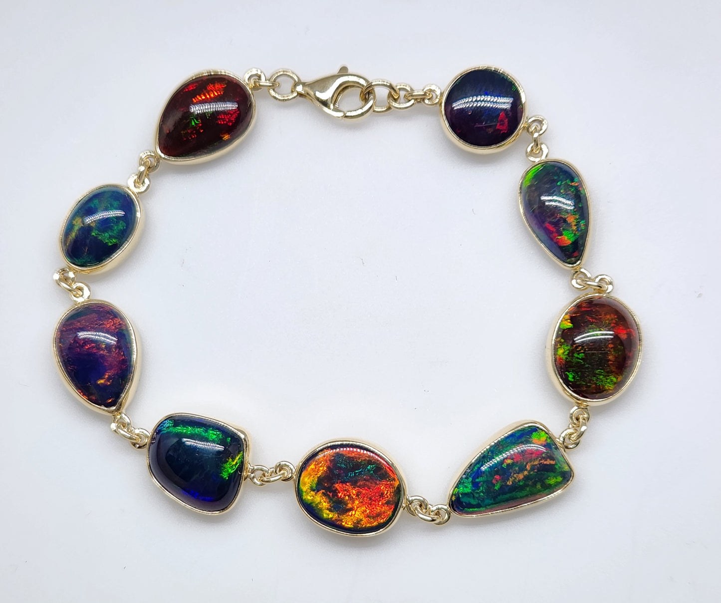 Made To Order - Black Opal Link Bracelet 14k Gold Custom Jewelry