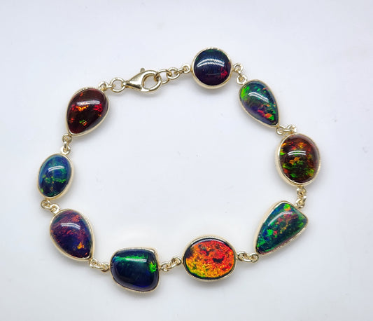 Made To Order - Black Opal Link Bracelet 14k Gold Custom Jewelry