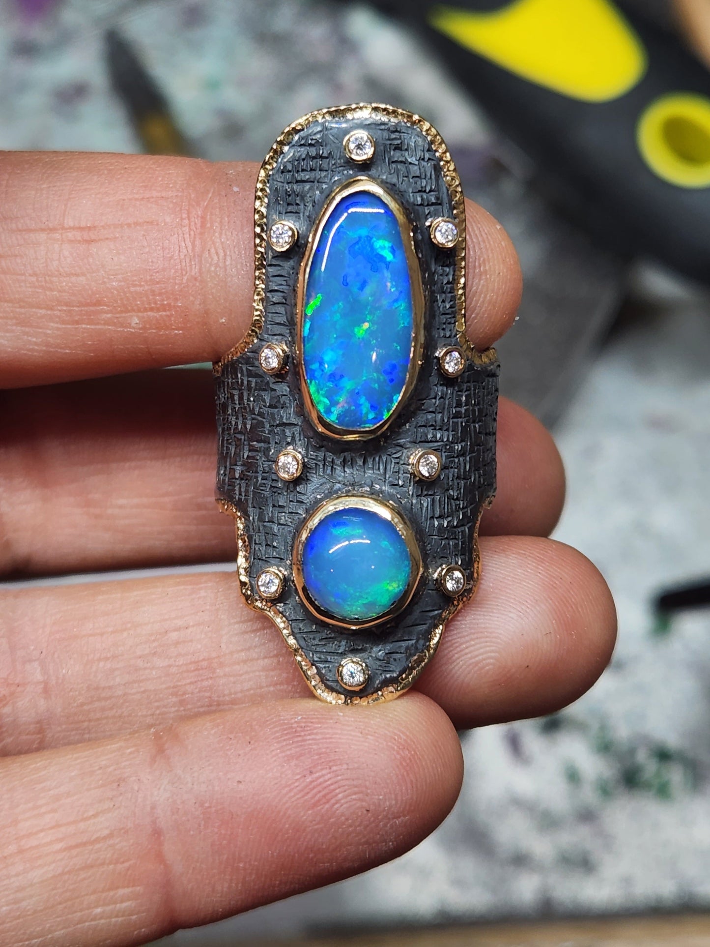 Made To Order Rustic Opal Ring (Large) - 14k Gold & Sterling Silver