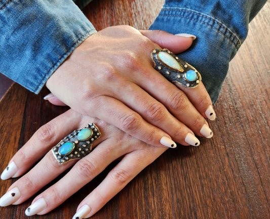 Made To Order Rustic Opal Ring (Large) - 14k Gold & Sterling Silver
