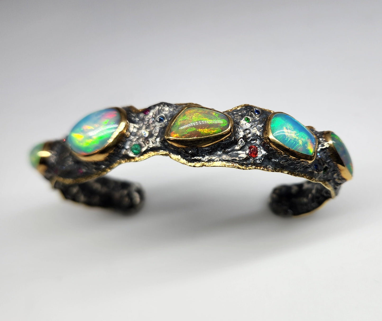 Made To Order - Rustic Silver & Gold Opal Gemstone Cuff Bracelet