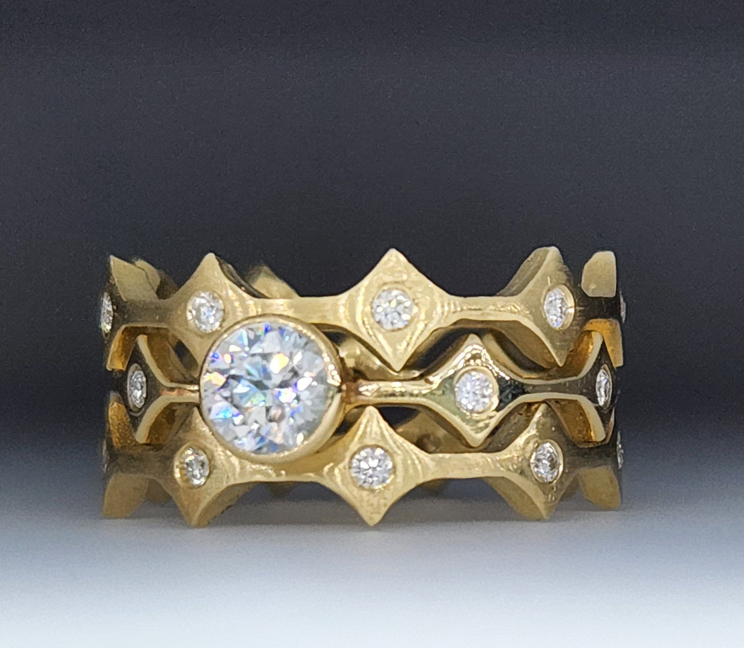 White Moissanite Gemstone14k Gold Three Stacking Ring Set #408