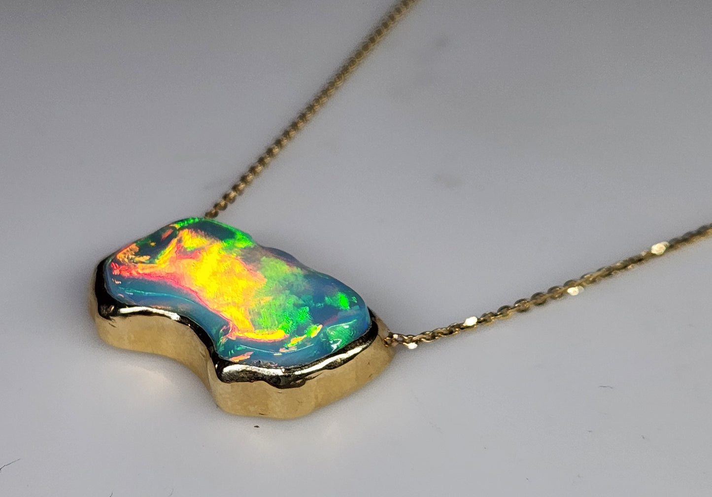 Carved Opal Pendant 14k Gold Split Chain #412
