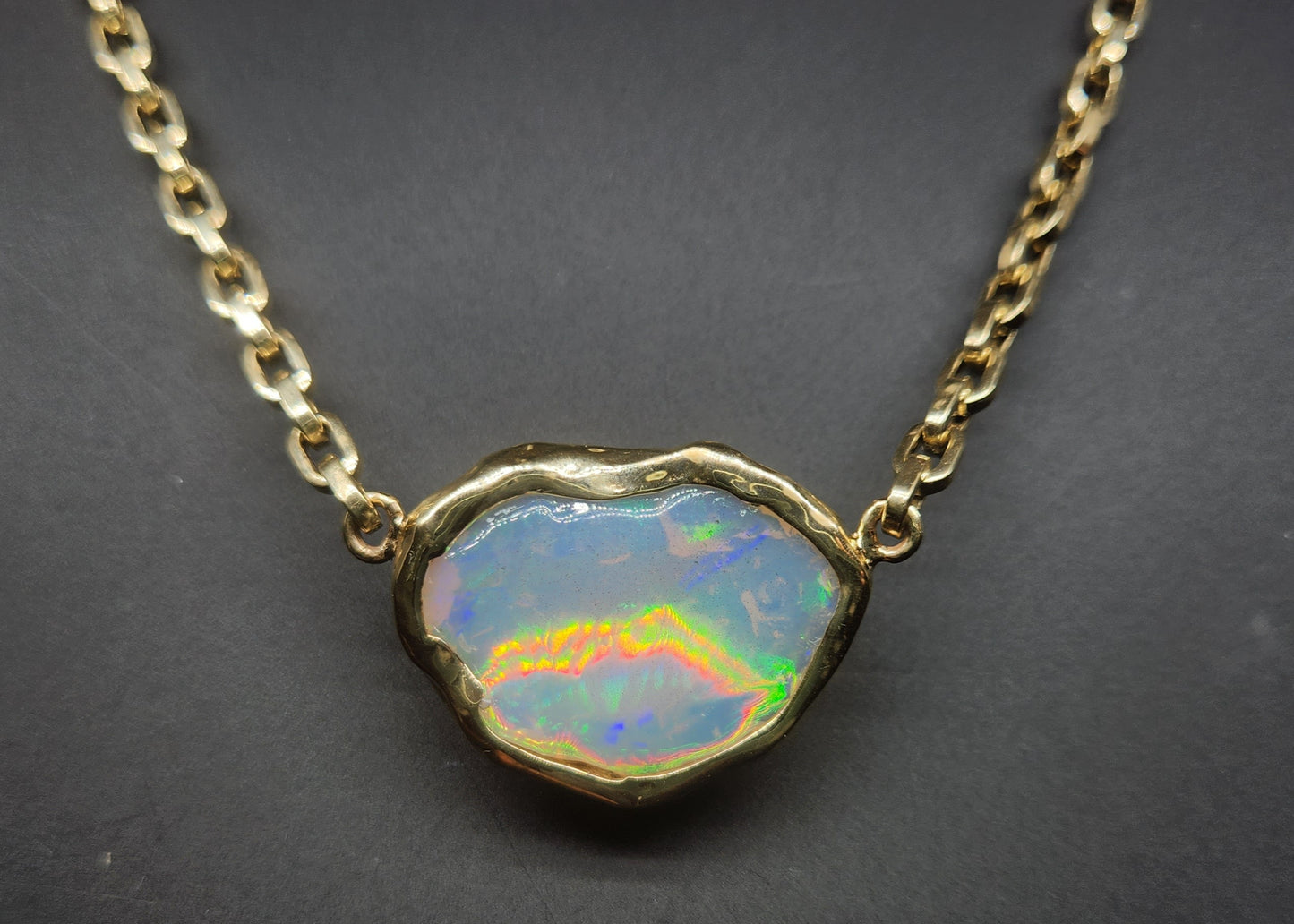 Carved Opal Pendant 14k Gold Split Chain #411