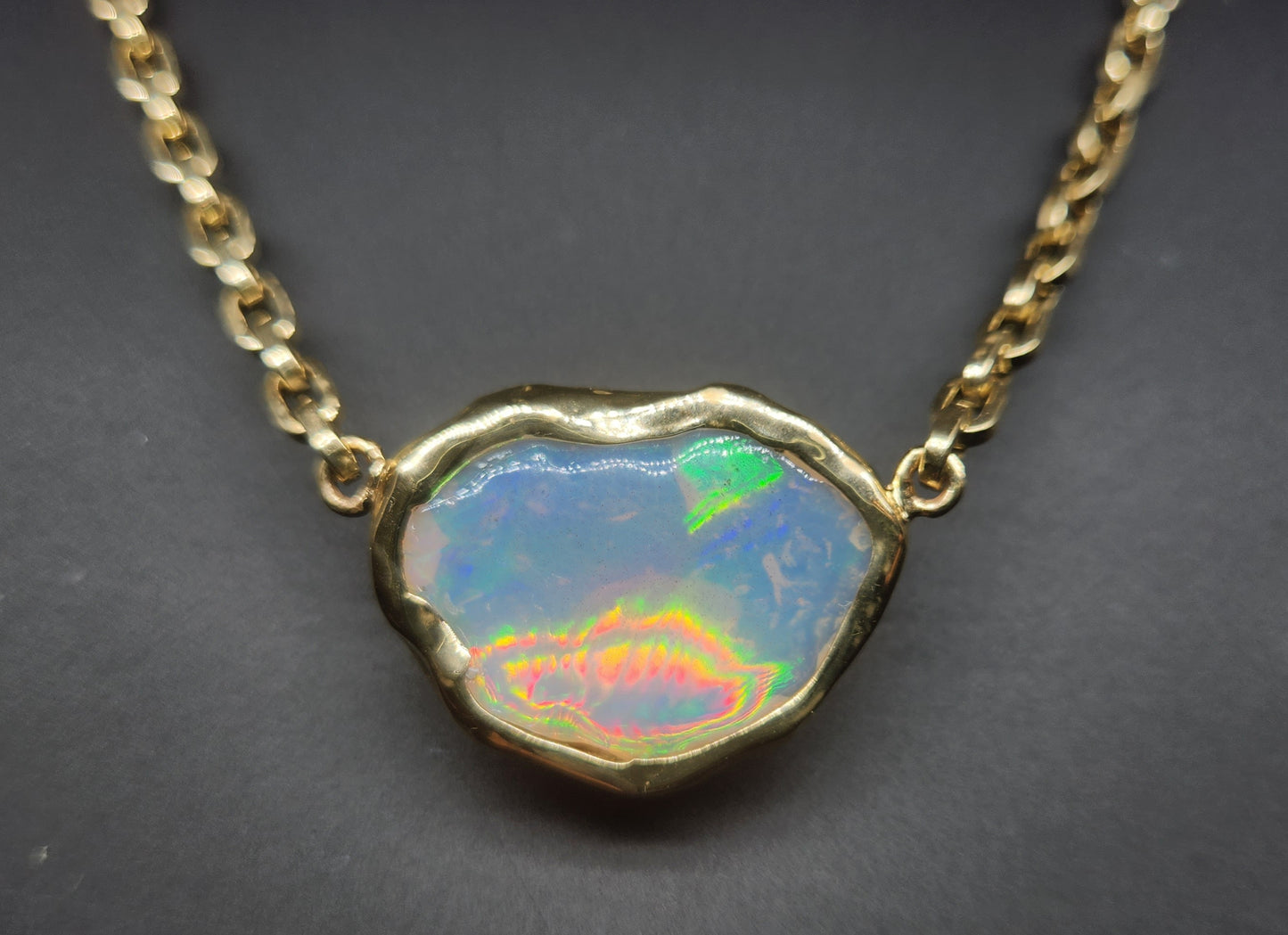 Carved Opal Pendant 14k Gold Split Chain #411