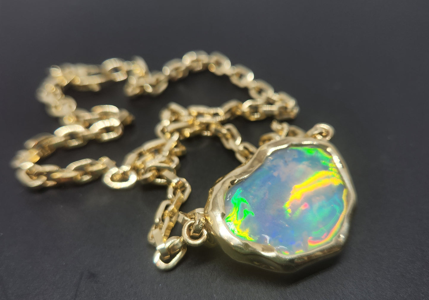 Carved Opal Pendant 14k Gold Split Chain #411