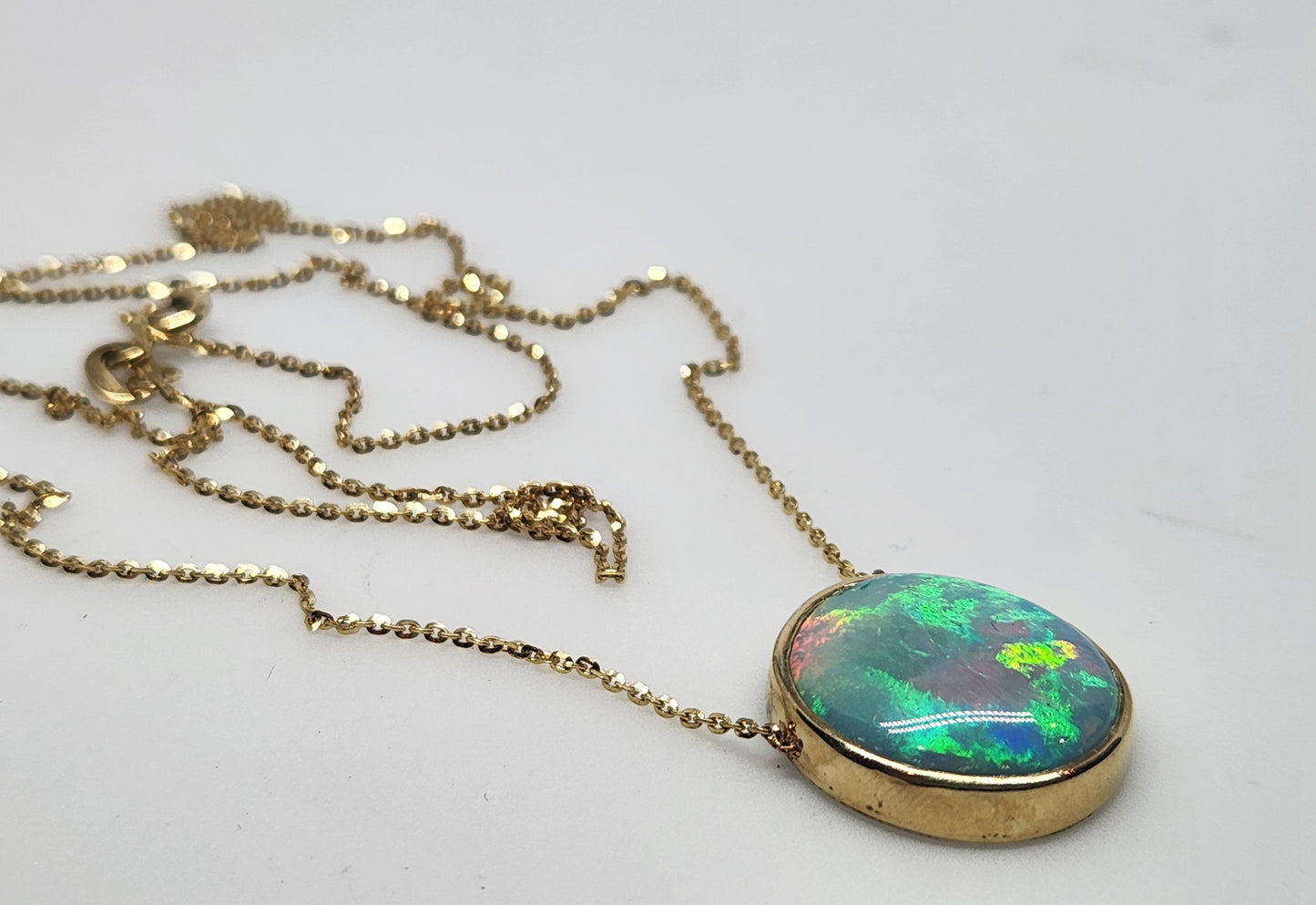 Blue Opal Pendant 14k Yellow Gold Chain Necklace #420