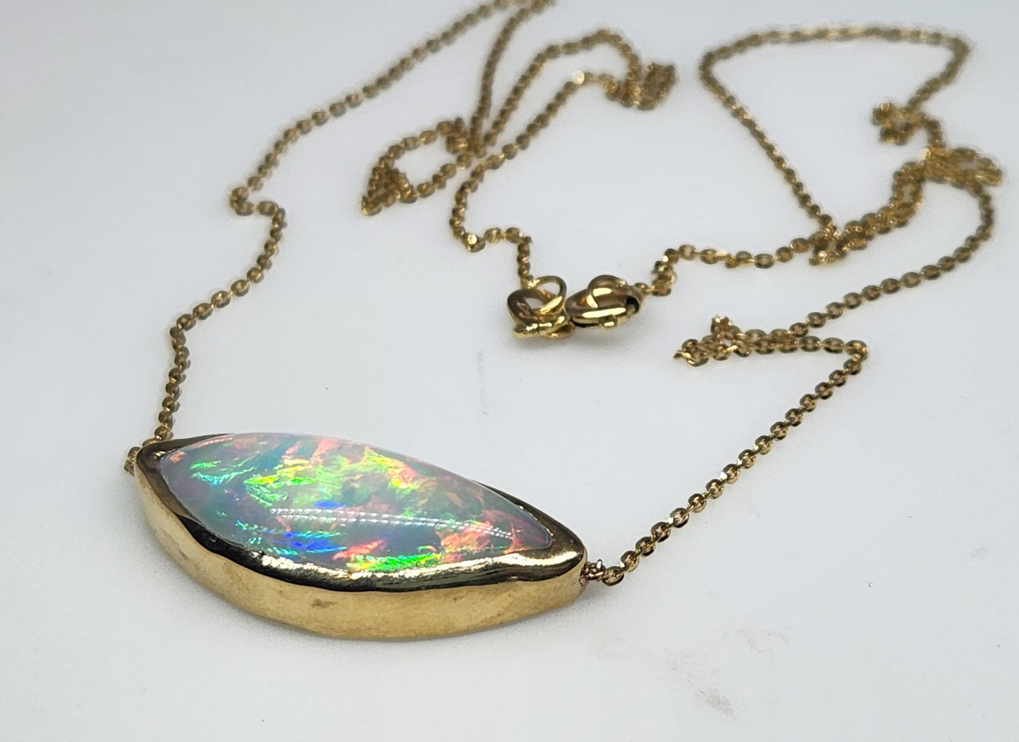 Opal Pendant 14k Yellow Gold Chain Necklace #421