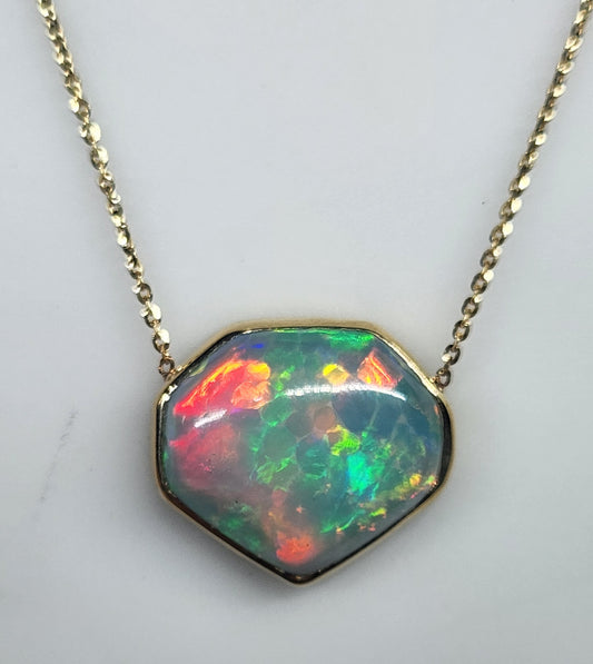 Opal Pendant 14k Yellow Gold Chain Necklace #422