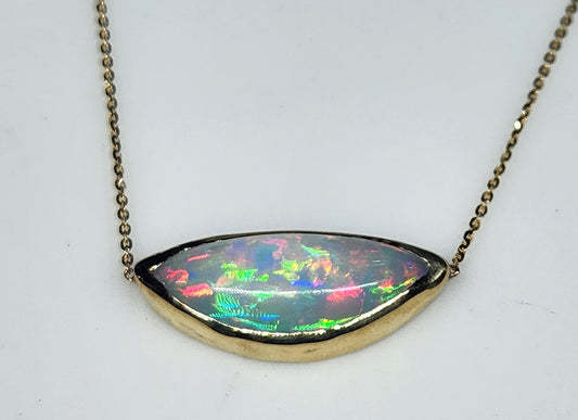 Opal Pendant 14k Yellow Gold Chain Necklace #421
