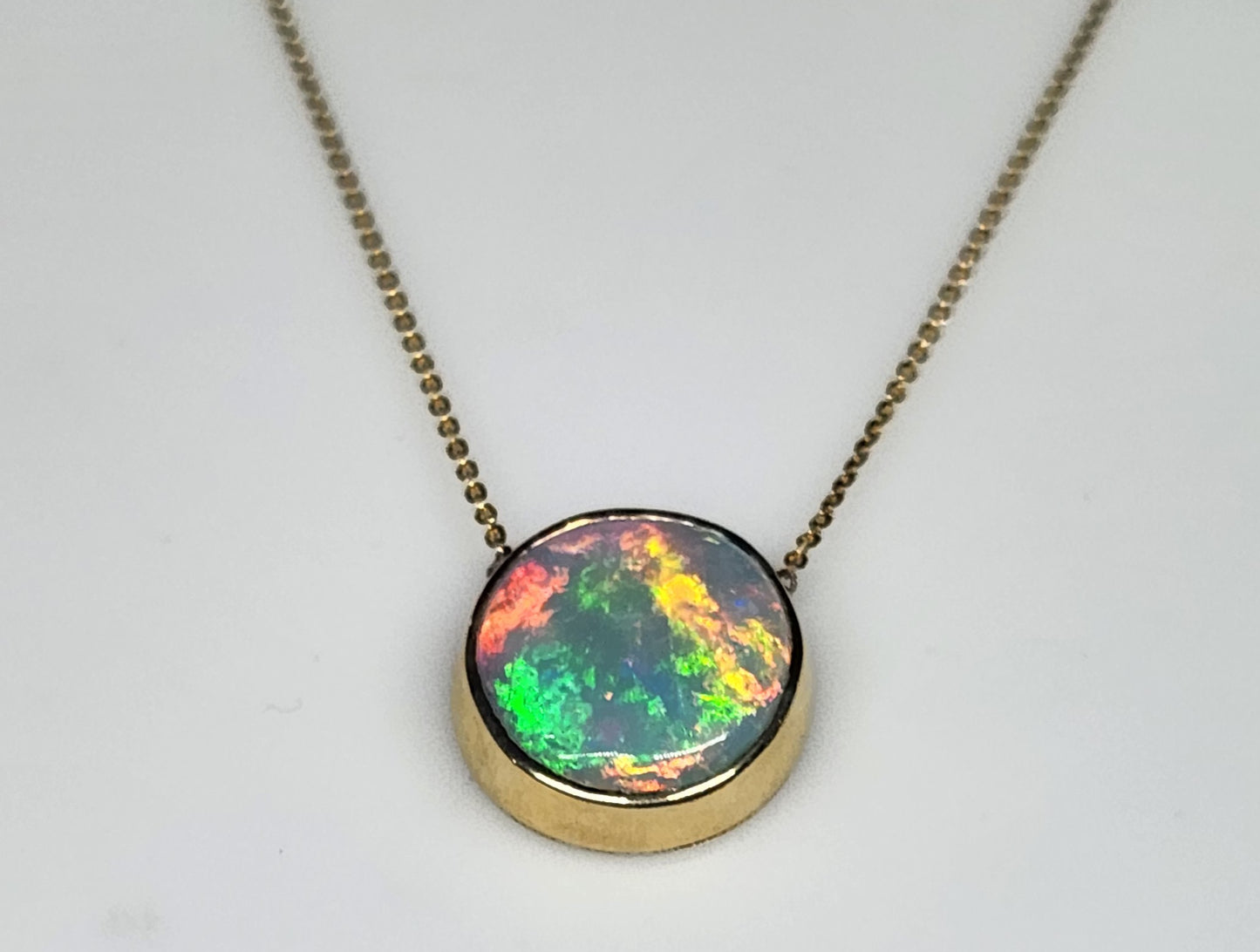 Blue Opal Pendant 14k Yellow Gold Chain Necklace #420