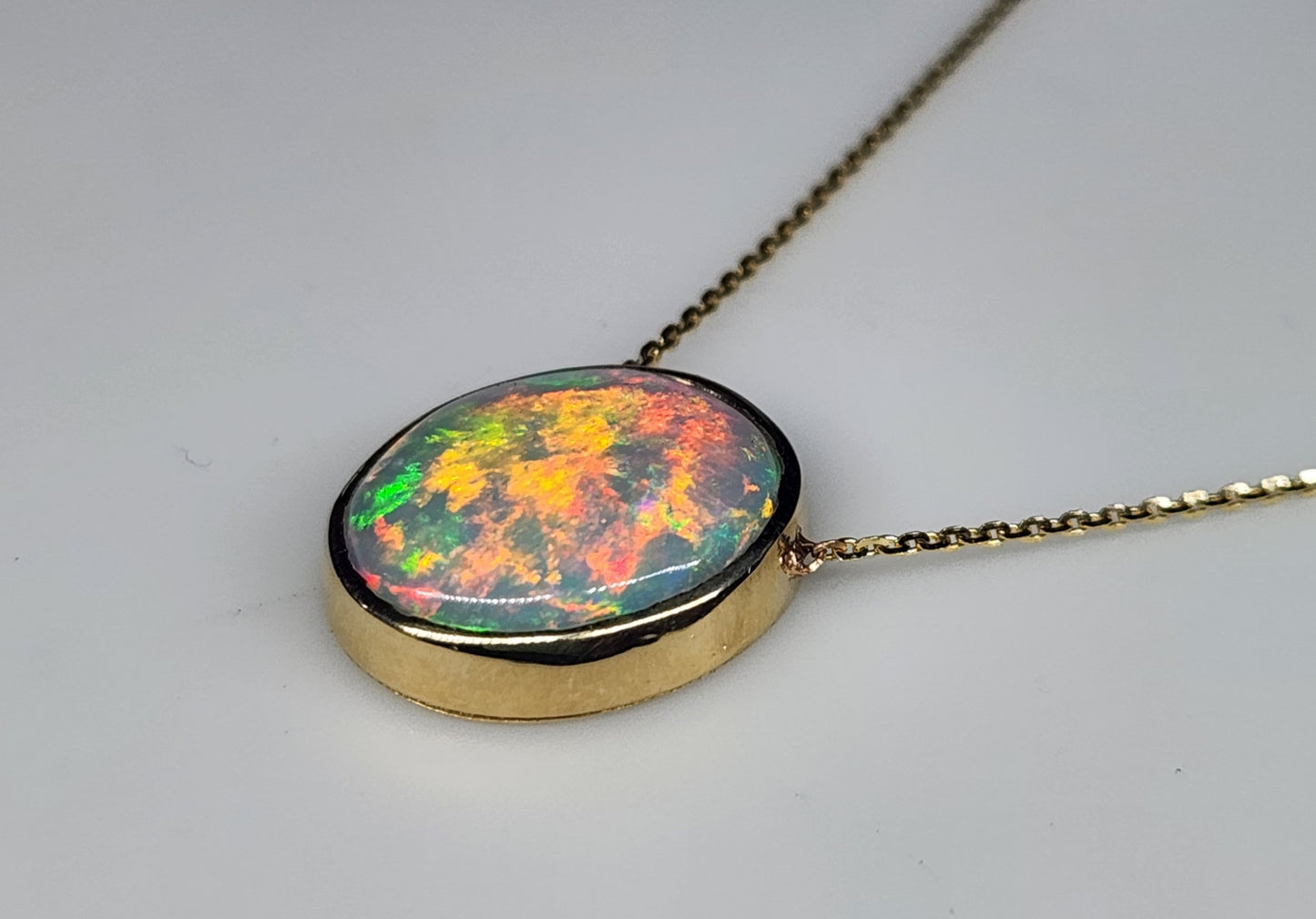 Blue Opal Pendant 14k Yellow Gold Chain Necklace #420