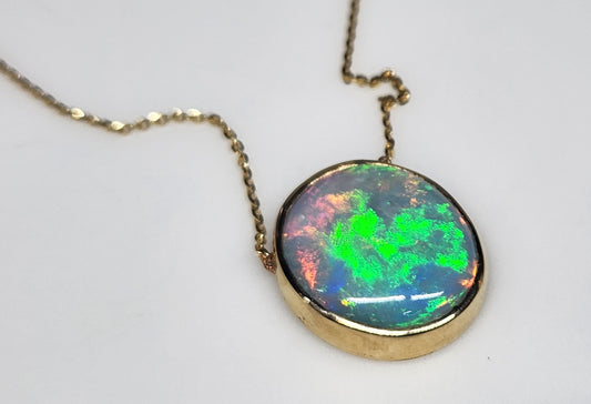 Blue Opal Pendant 14k Yellow Gold Chain Necklace #420