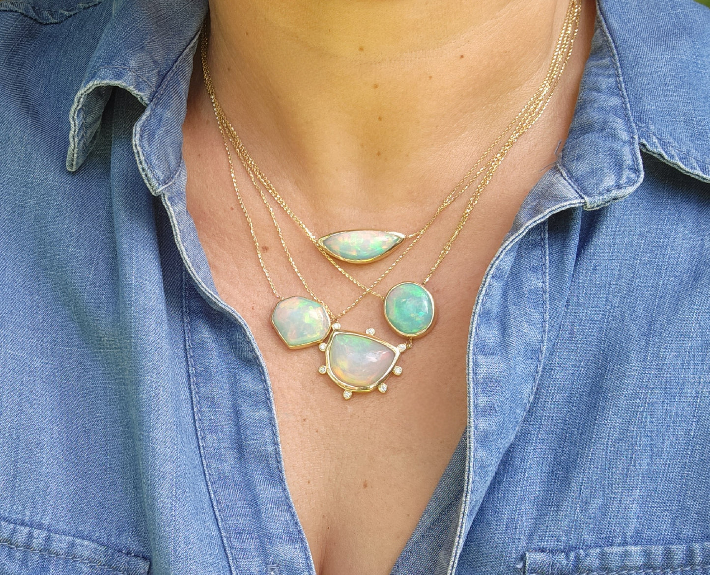 Opal Pendant 14k Yellow Gold Chain Necklace #422