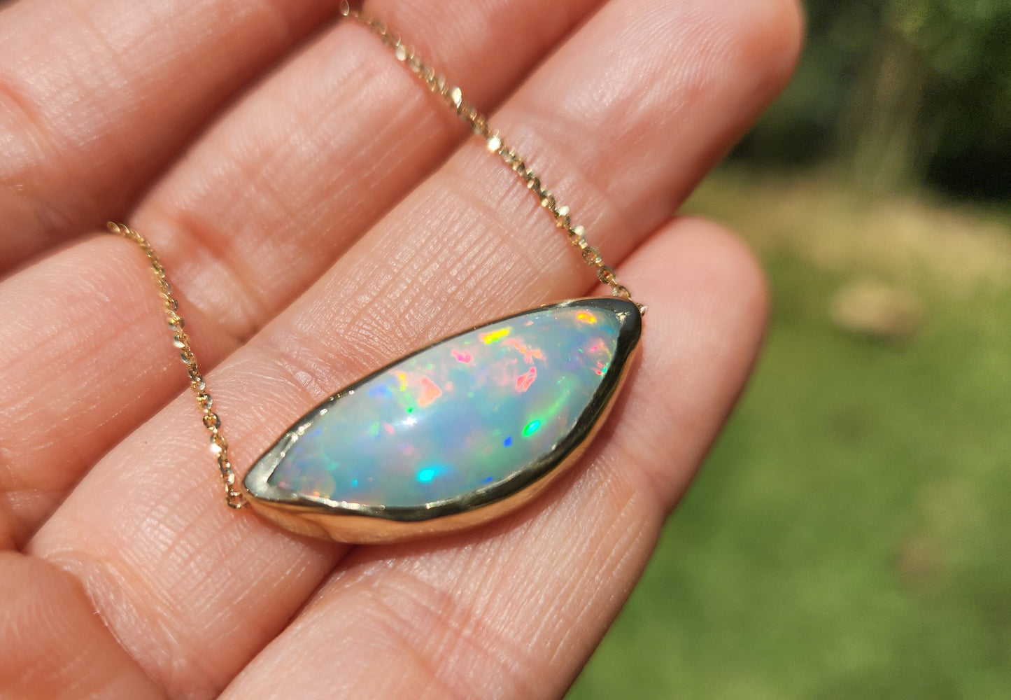 Opal Pendant 14k Yellow Gold Chain Necklace #421
