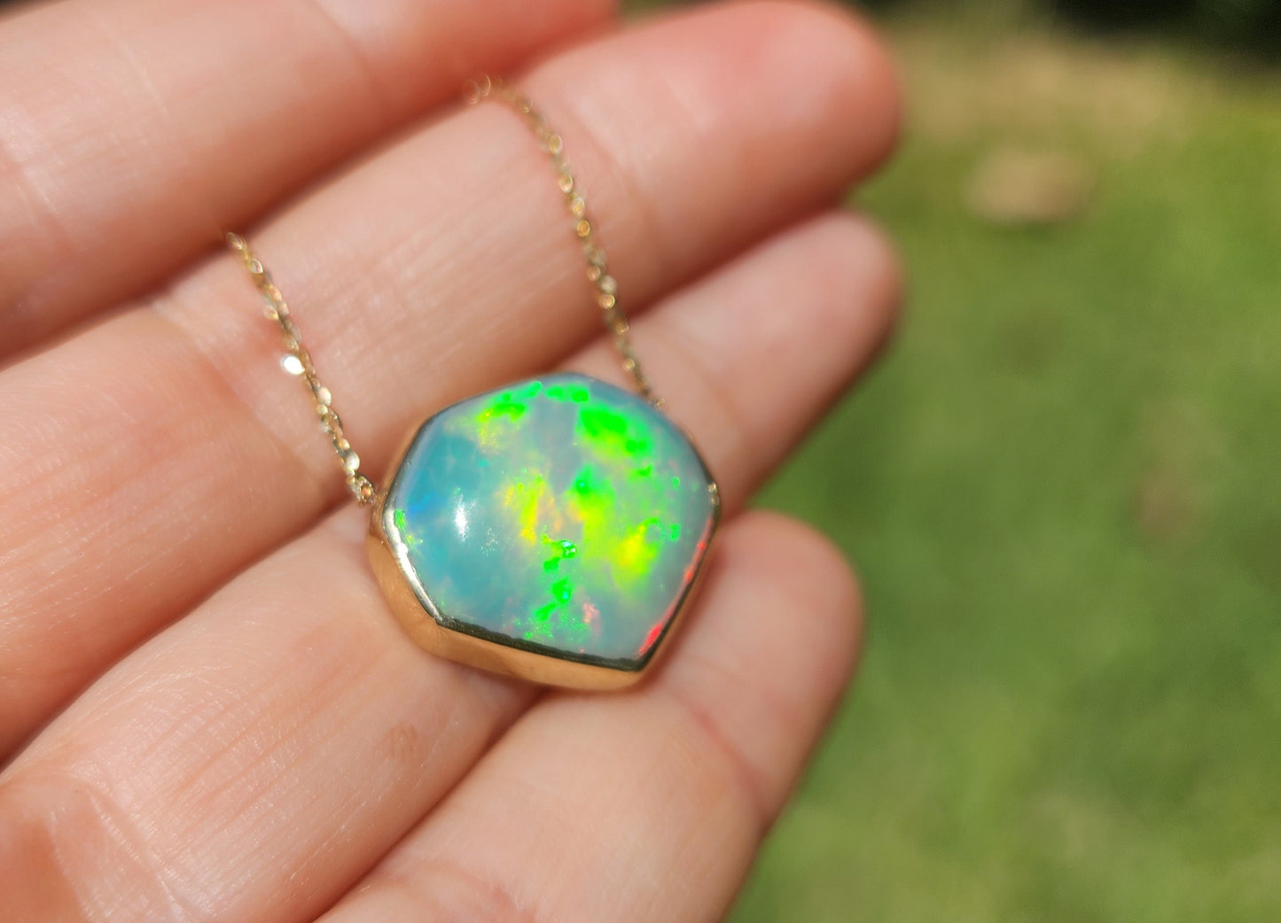 Opal Pendant 14k Yellow Gold Chain Necklace #422