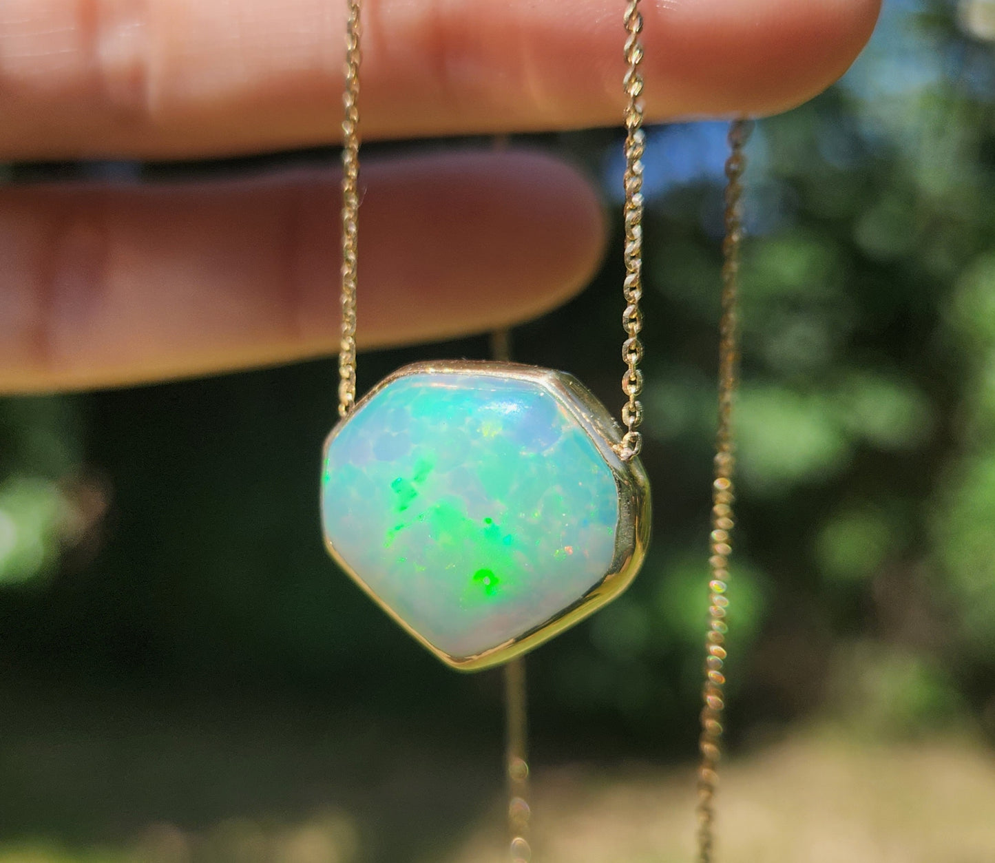 Opal Pendant 14k Yellow Gold Chain Necklace #422