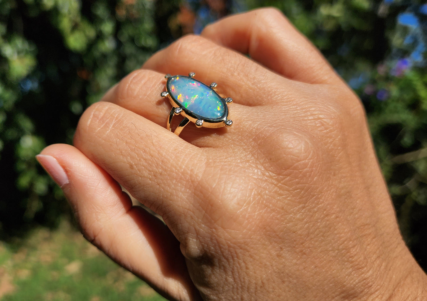 Custom Order For C.P Opal & Diamond 14k Gold Ring #423