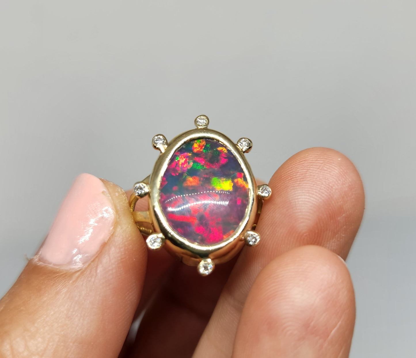 Black Opal & Diamond Ring 14k Gold #425
