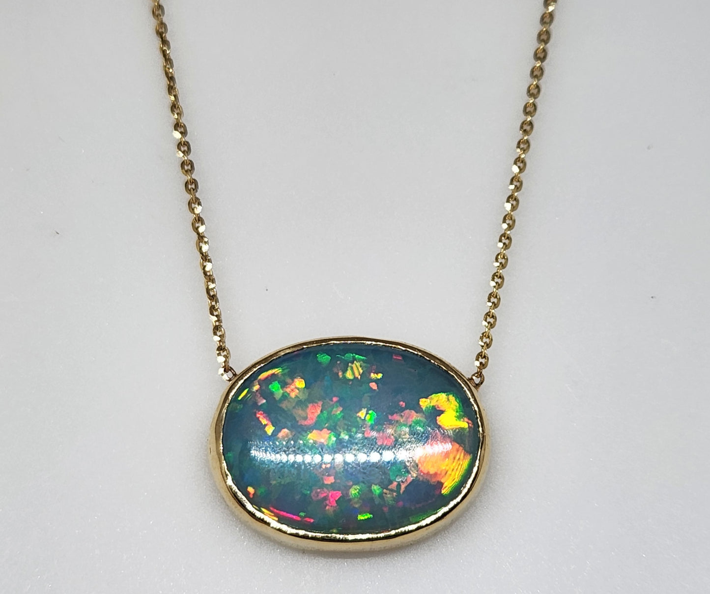 Blue Opal Pendant 14k Yellow Gold Chain Necklace #427