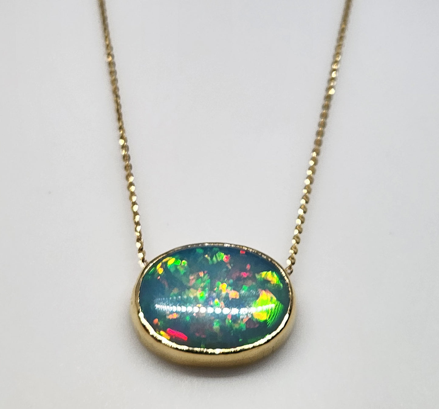 Blue Opal Pendant 14k Yellow Gold Chain Necklace #427