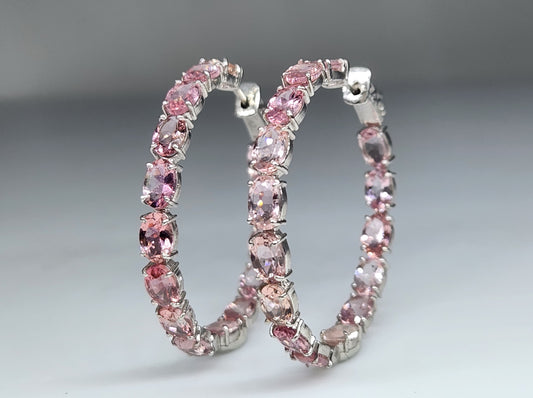 Pink Tourmaline Gemstone Hoop Earrings Sterling Silver #431