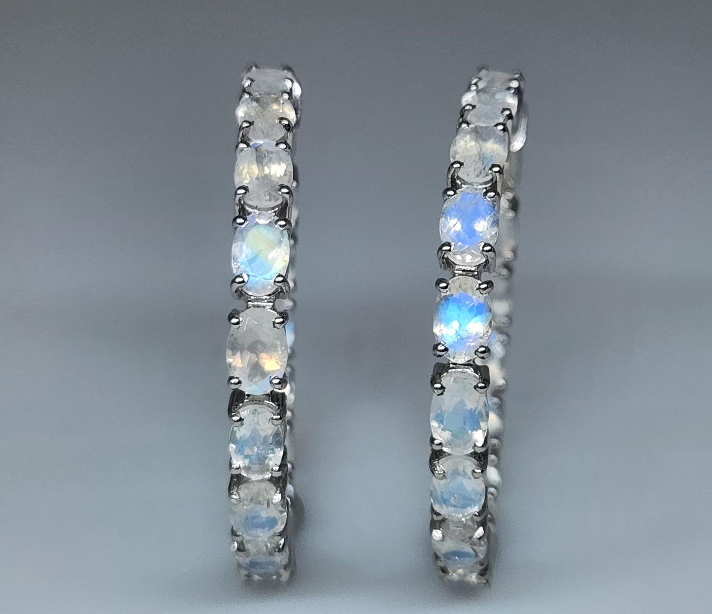 Moonstone Gemstone Hoop Earrings Sterling Silver #433