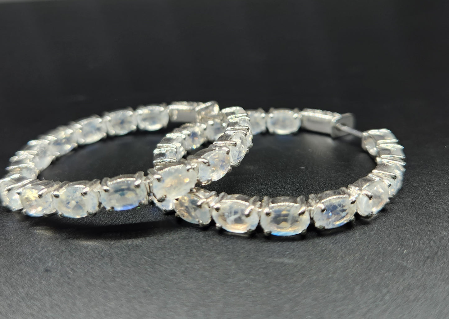 Moonstone Gemstone Hoop Earrings Sterling Silver #433