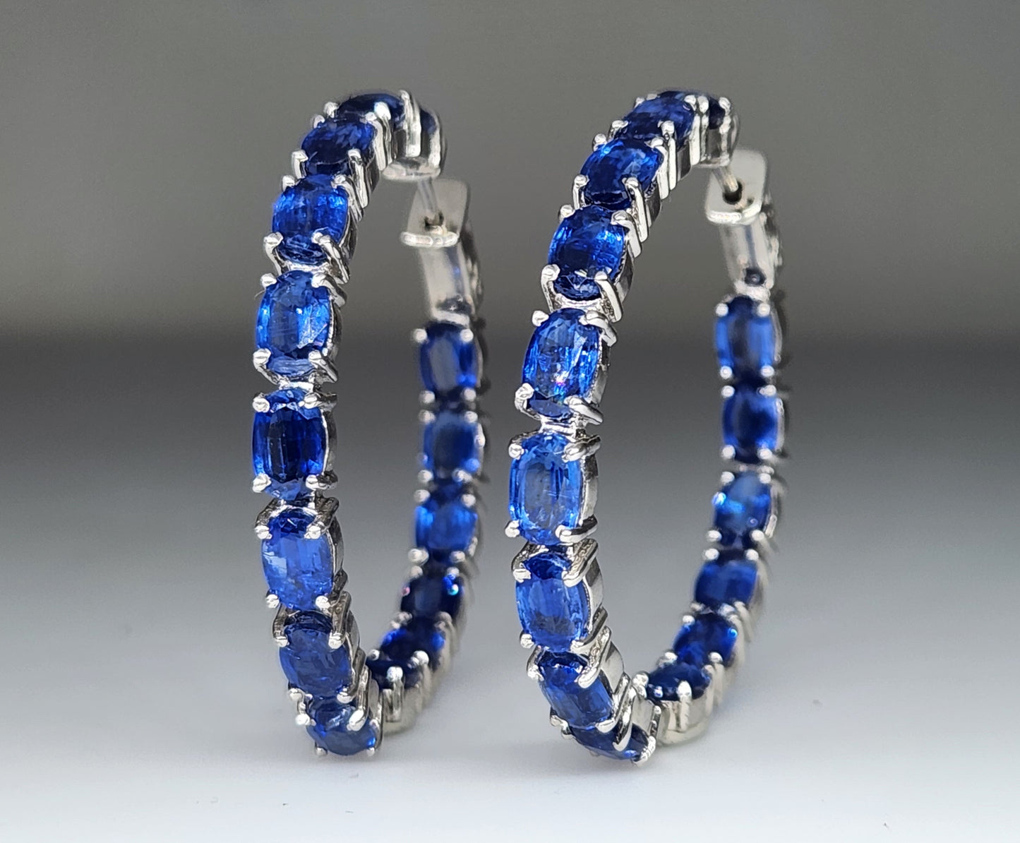 Blue Kyanite Gemstone Hoop Earrings Sterling Silver #436