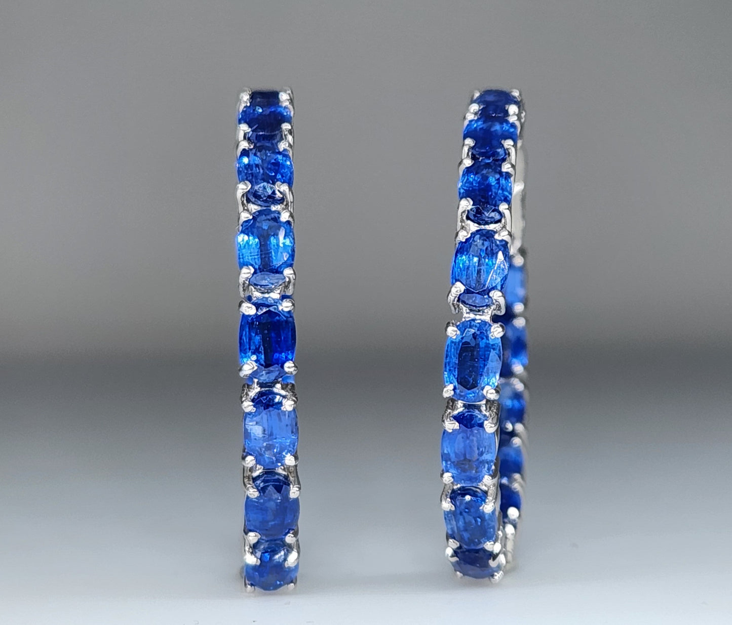 Blue Kyanite Gemstone Hoop Earrings Sterling Silver #436