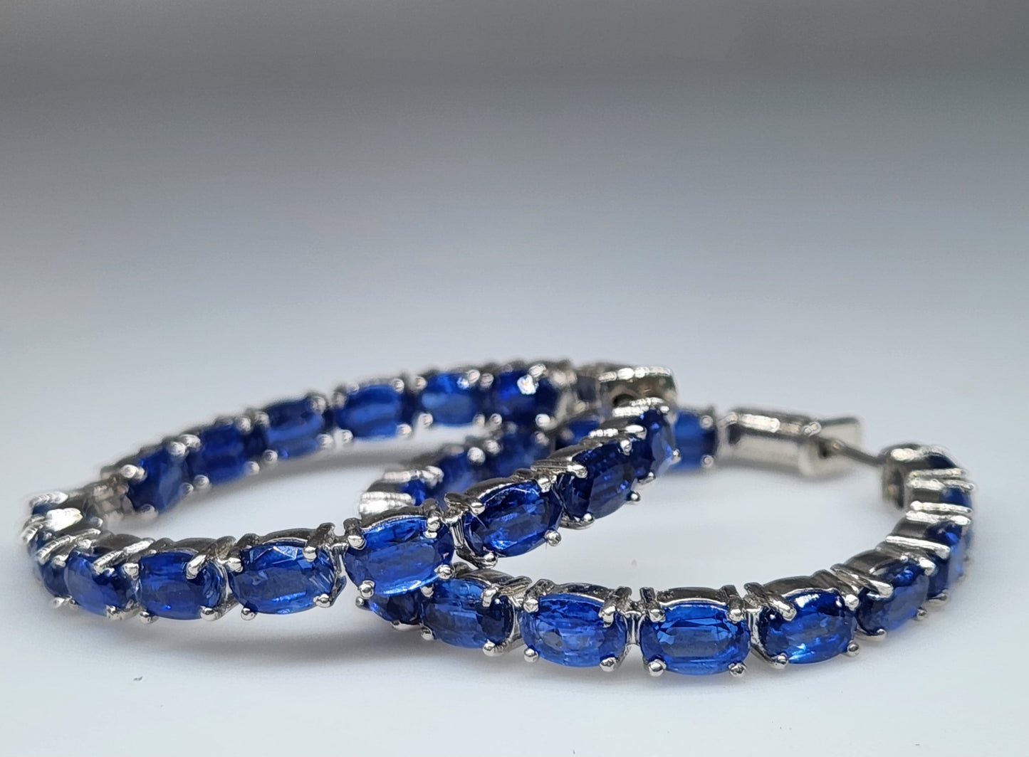 Blue Kyanite Gemstone Hoop Earrings Sterling Silver #436