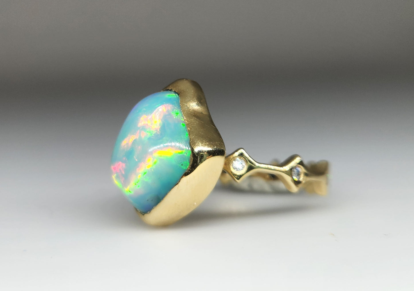 Opal & Moissanite Ring Set 14k Gold #443