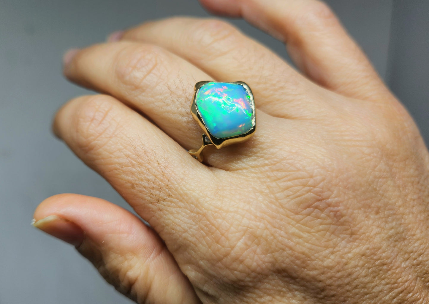 Opal & Moissanite Ring Set 14k Gold #443