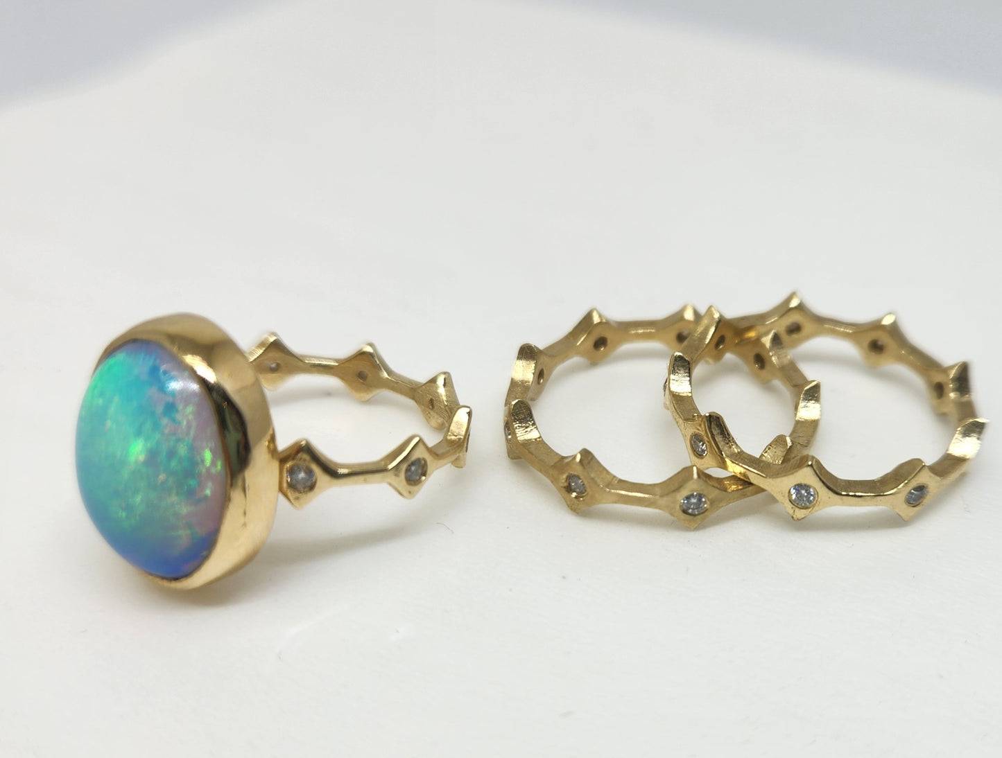 Opal & Moissanite Ring Set 14k Gold #442