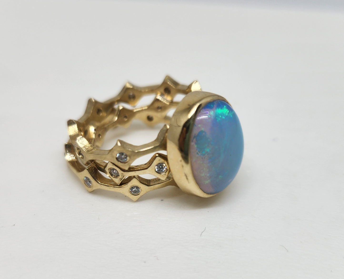 Opal & Moissanite Ring Set 14k Gold #442