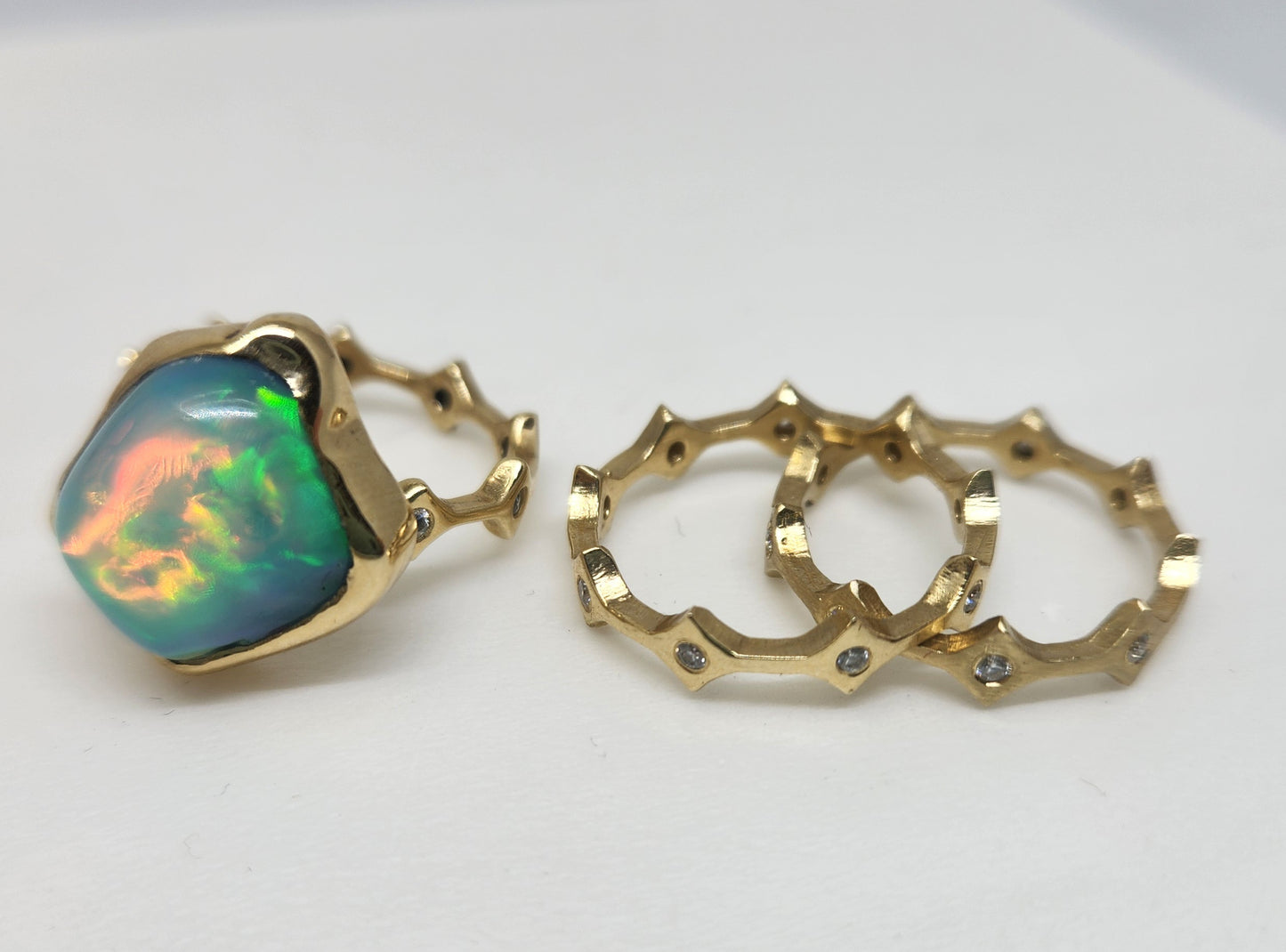 Opal & Moissanite Ring Set 14k Gold #443